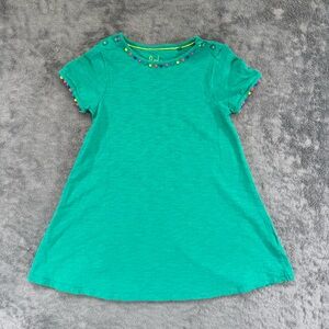 Boden Charlie Pom Jersey Dress 5-6y Teal Multicolor Spring Summer Flowy